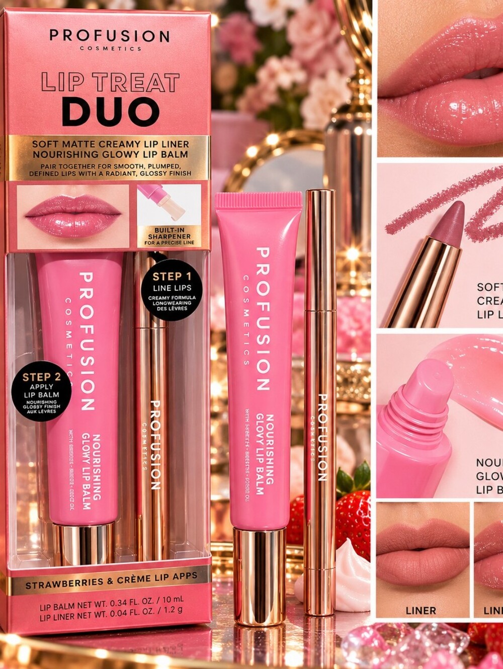 Profusion Cosmetics Lip Treat Duo - Strawberries & Crème Pink